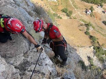 Dağda mahsur kalan keçiyi jandarma kurtardı
